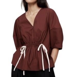 Banana Republic Rust Brown Drawstring Peplum Blouse